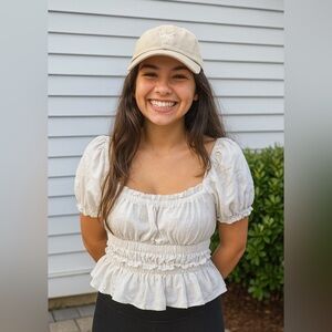 Milkmaid Linen Bubble Shoulder Cropped Boutique White  Top